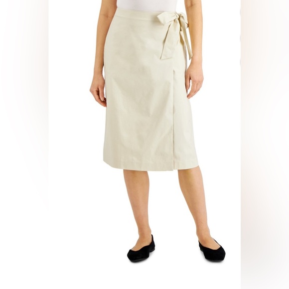 Alfani Dresses & Skirts - New Alfani Women Tie Faux-Wrap Midi Skirt Beige